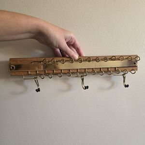 Vtg Wood & Brass 24 Hook Tie & Belt Wall Mount Rack Organizer Old Money MCM